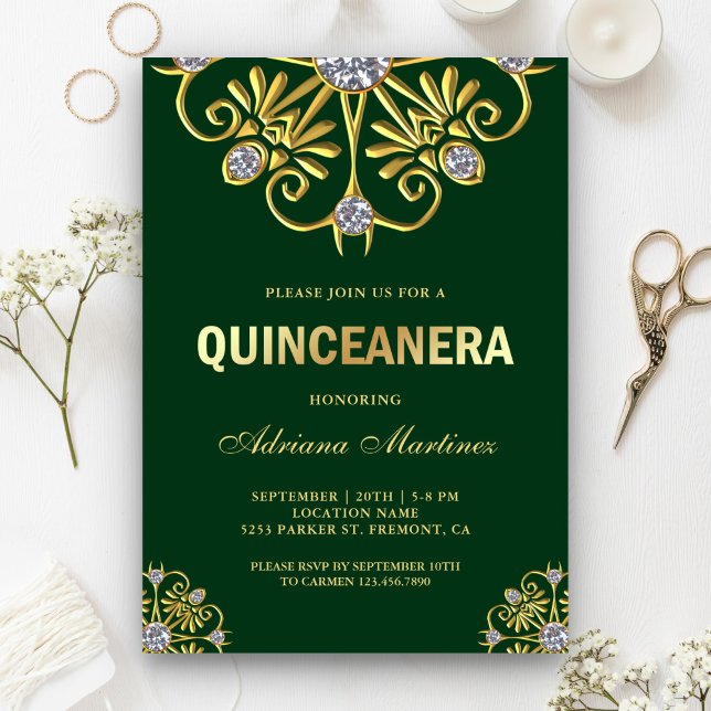Green Gold Diamond Mandala Quinceanera Einladung (Von Creator hochgeladen)