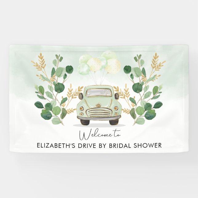 Green Gold Drive by Brautparty Willkommen Banner (Horizontal)