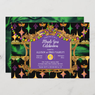 Green   Gold Elegant Floral Mardi Gras Party Einladung