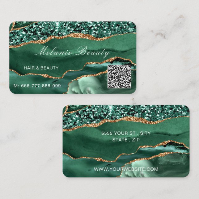 Green Gold Emerald Carte de visite avec votre code (Devant / Derrière)