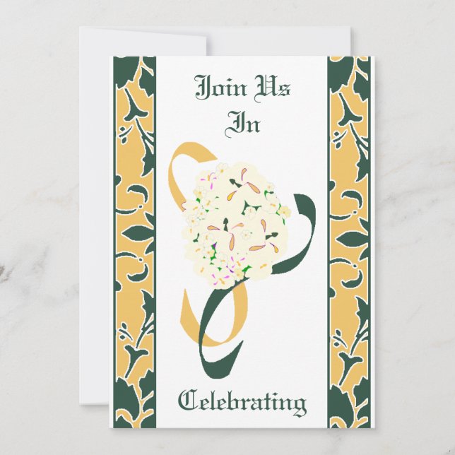 Green, Gold et White, Mariage damassé Invitation (Devant)