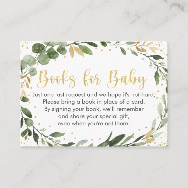 Green Gold Eucalyptus Baby Shower Buy Request Begleitkarte (Vorderseite)