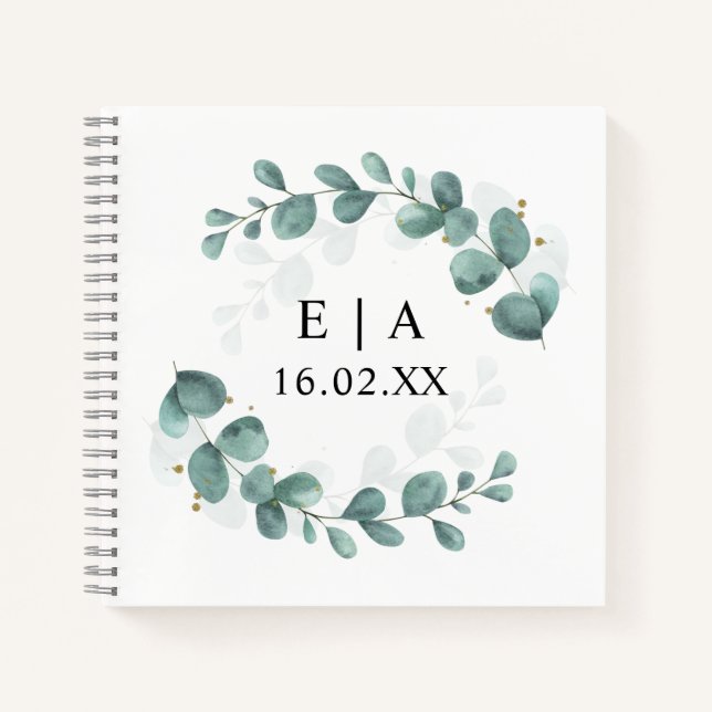 Green & Gold Eucalyptus Wedding Guest Book Notizbuch (Vorderseite)