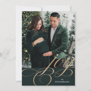 Green & Gold Festive Joy Holiday Card Geblüht Feiertagskarte