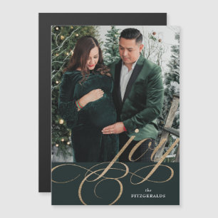 Green & Gold Festive Joy Holiday Card Geblüht Magneteinladung