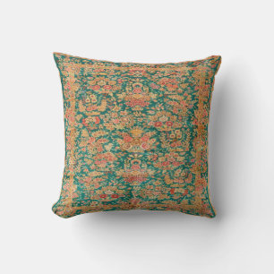 Green Gold Floral Blume Persian Turkish Rug Print Kissen