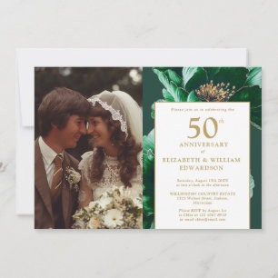 Green Gold Floral Elegant 50 Jahre Jubiläum 2 Foto Einladung