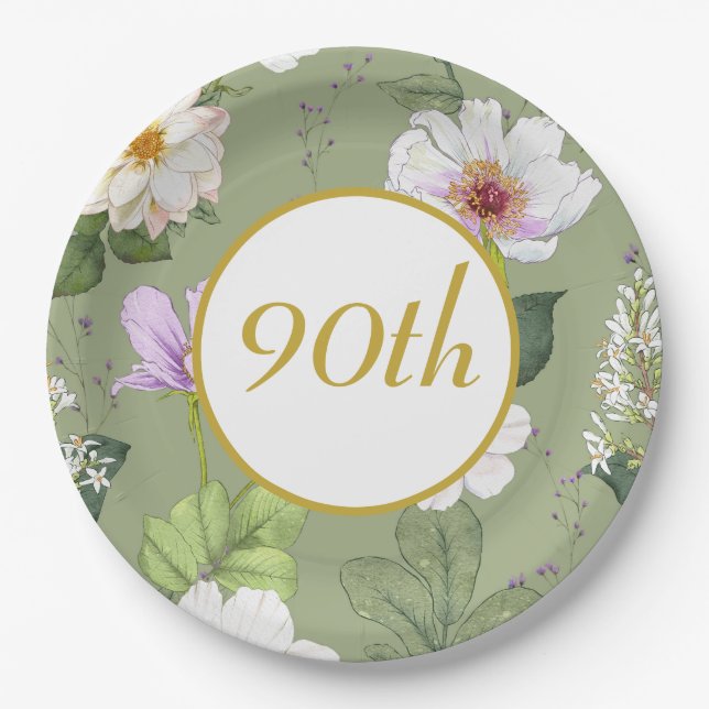 Green Gold Floral Elegante Modernes Zeitalter Pappteller (Vorderseite)