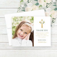 Green Gold Floral First Heilige Kommunion Girl Fot