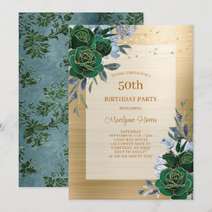 Green Gold Floral Invitation 50e anniversaire