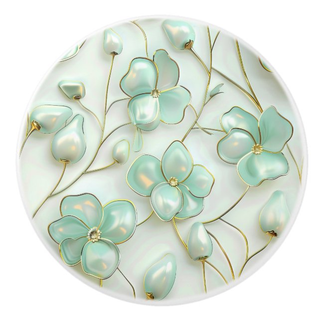 Green Gold Floral Keramikknauf (Vorderseite)