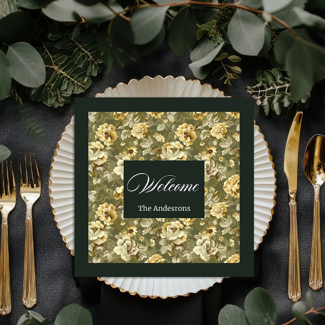 Green Gold Floral Napkins Modern Chic Tableware Serviette (Green Gold Floral Napkins Modern Chic Tableware)
