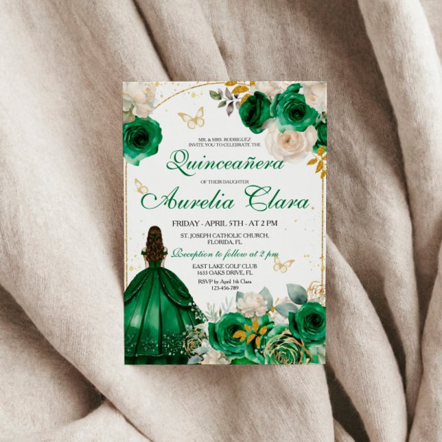 Green Gold Floral Quinceanera Einladung (Von Creator hochgeladen)