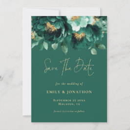 Green Gold Florals QR Code Wedding Emerald Save The Date