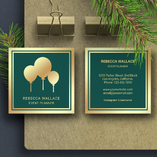 Green Gold Foil Balloons Party Event Plane Quadratische Visitenkarte