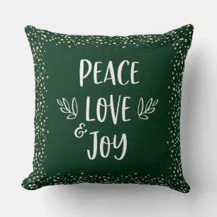 Green Gold Foil Dots Peace Liebe Jockey Script Mod Kissen
