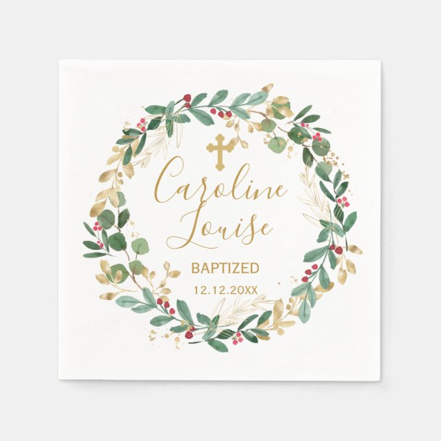 Green Gold Foliage Baby Baptisse Serviette (Vorderseite)