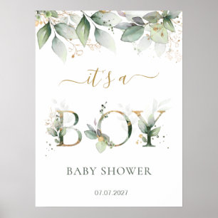 Green Gold Foliage Boy Baby Duschzeichen Poster