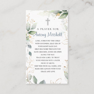 Green Gold Foliage Cross Taufen Gebet Visitenkarte