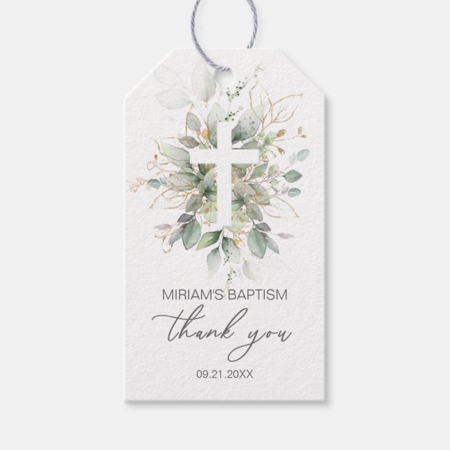 Green Gold Foliage Cross Taufen Vielen Dank Geschenkanhänger (Vorderseite)