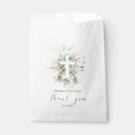 Green Gold Foliage Cross Taufen Vielen Dank Geschenktütchen