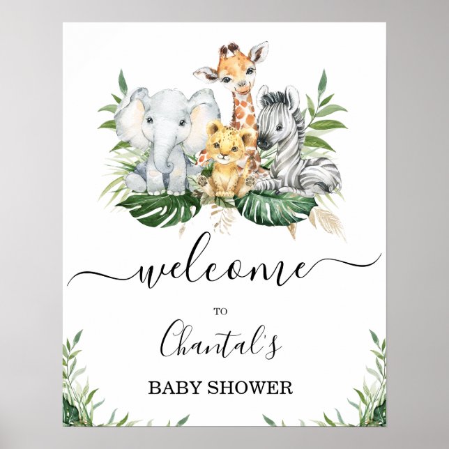 Green Gold Foliage Safari Baby Dusche Begrüßungsze Poster (Vorne)