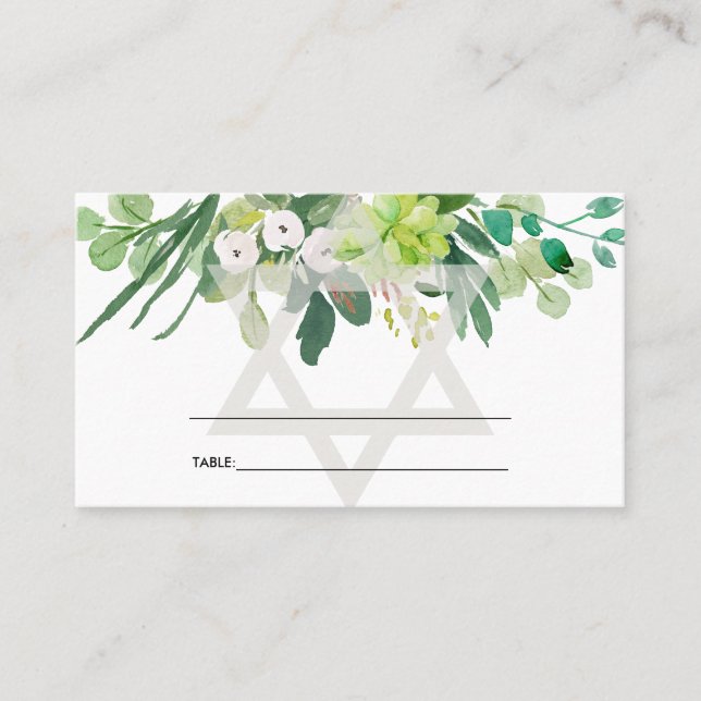 GREEN GOLD FOLIAGE WREATH STAR BAR BAT MITZVAH PLATZKARTE (Vorderseite)