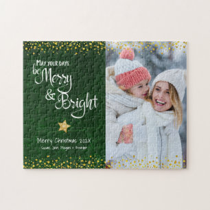 Green Gold Foto Days Merry Bright Script Holiday