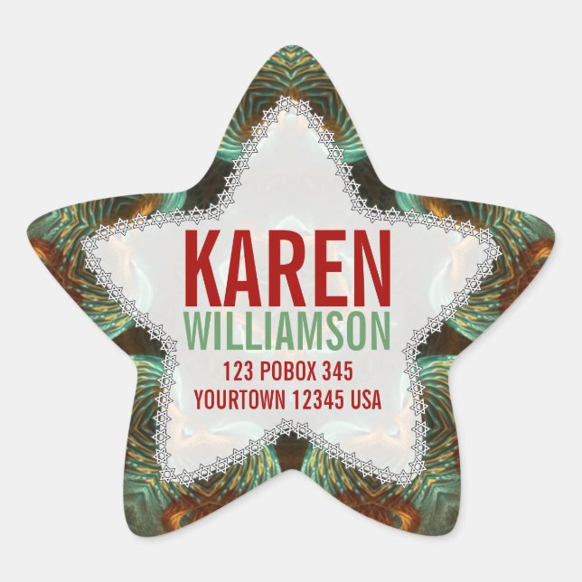 Green & Gold Fraktal Art Individuelle Name Star St Stern-Aufkleber (Vorderseite)