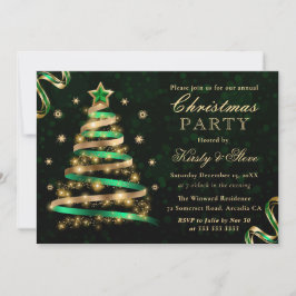 Green & Gold Funkelnd Ribbon Tree Weihnachten Part Einladung