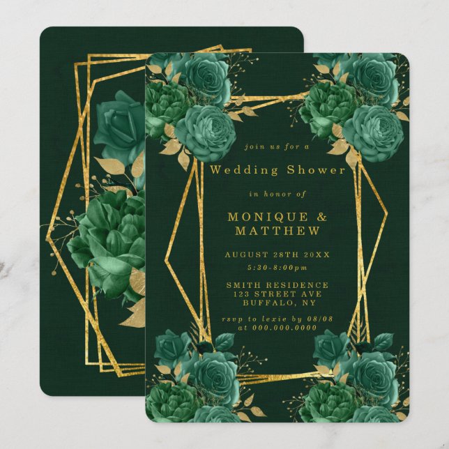 Green Gold Geometric Floral Polterabend lädt ein (Vorne/Hinten)