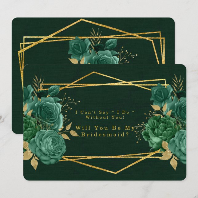 Green & Gold Geometric werden Sie meine Bridesmaid Einladung (Vorne/Hinten)