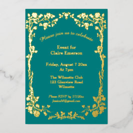 Green & Gold Gilded Rose Jugendstil Folieneinladung