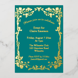 Green & Gold Gilded Rose Jugendstil Folieneinladung