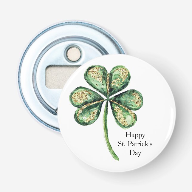 Green Gold Glitz Shamrock St. Patrick's Day Flaschenöffner (Vorderseite)