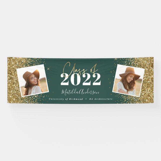 Green Gold Glitzer 2 Foto Klasse Abschluss Banner (Horizontal)