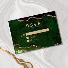 Green Gold Glitzer Agate Geode Wedding RSVP Karte