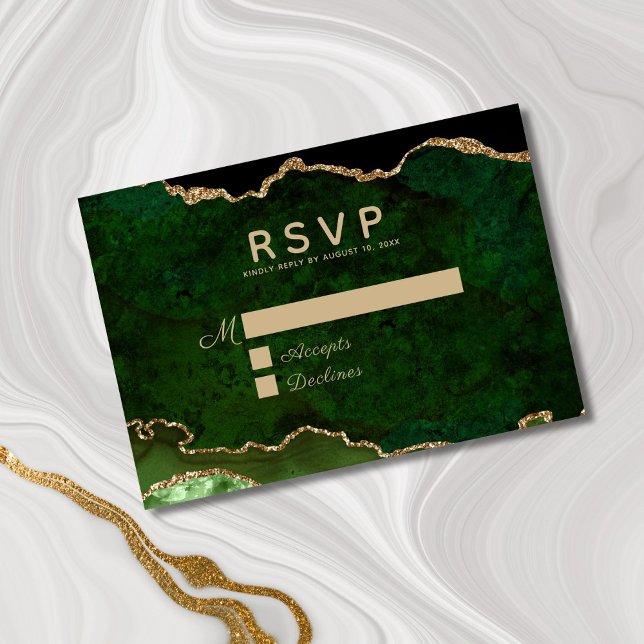 Green Gold Glitzer Agate Geode Wedding RSVP Karte (Von Creator hochgeladen)