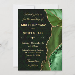 Green & Gold Glitzer Agate und Marmorhochzeit Einladung