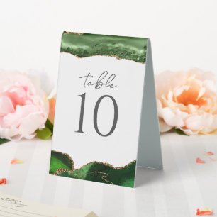 Green Gold Glitzer Agate Wedding Tischnummer Tischaufsteller