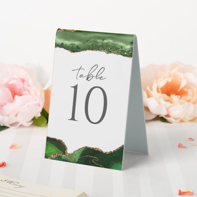 Green Gold Glitzer Agate Wedding Tischnummer Tischaufsteller (In Situ (Hochzeit))