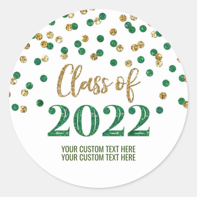 Green Gold Glitzer Confetti Abschluss 2022 Runder Aufkleber (Vorderseite)