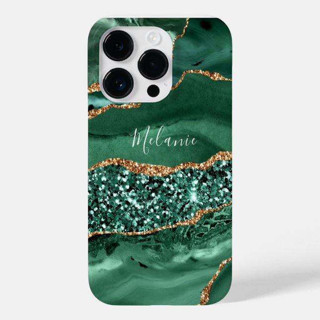 Green Gold Glitzer Emerald Individuelle Name iPhon Case-Mate iPhone 14 Pro Hülle (Rückseite)