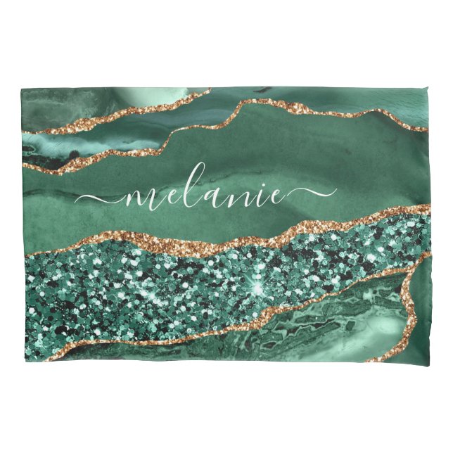 Green Gold Glitzer Emerald Individuelle Name Pillo Kissenbezug (Vorderseite)