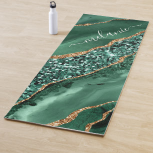 Green Gold Glitzer Emerald Individuelle Name Yoga Yogamatte