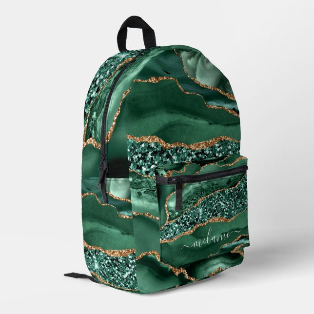 Green Gold Glitzer Marble Individuelle Name Backpa Bedruckter Rucksack (Rückseitige Ecke links)