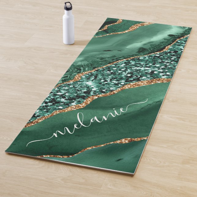 Green Gold Glitzer Marble Individuelle Name Yoga M Yogamatte (Beispiel)