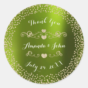 Green Gold Glitzer Save the Date Vielen Dank Runder Aufkleber