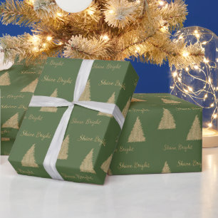 Green Gold Glitzer Shine Christmas Trees Geschenkpapier