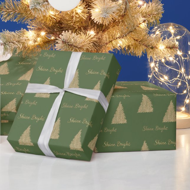Green Gold Glitzer Shine Christmas Trees Geschenkpapier (Feiertage)
